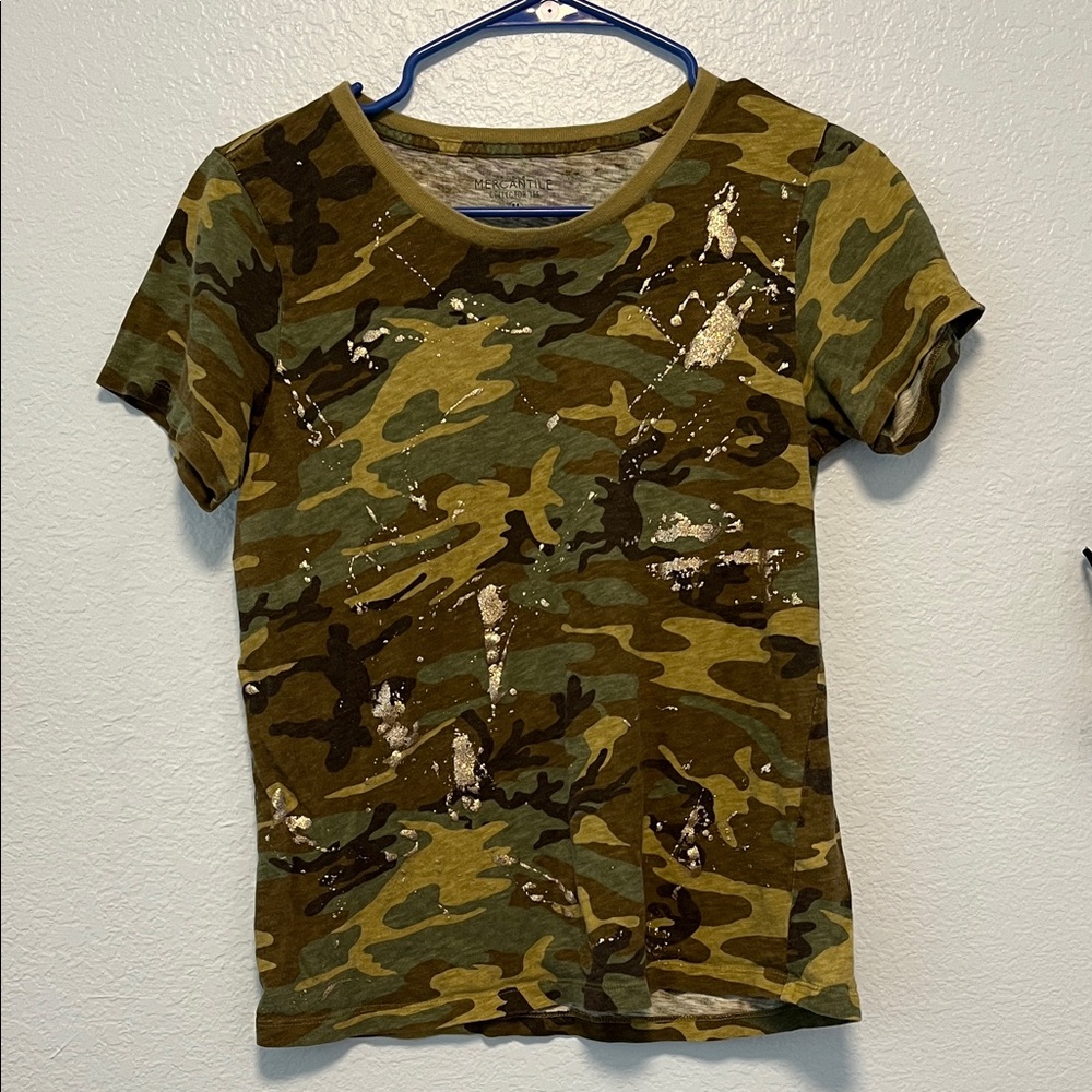 J. Crew Camouflage with Metallic Splatter Short Sleeve Tee